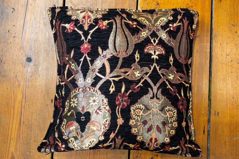 Small Black Ottoman Turkish Tulip Cushion Cover 44x44cm